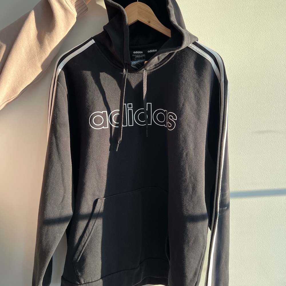 Adidas Black Hoodie with White Stripes